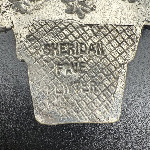 Sheridan Fine Pewter Floral Pot Brooch Pin Vintage Jewelry Flower Design Retro - Picture 5 of 6